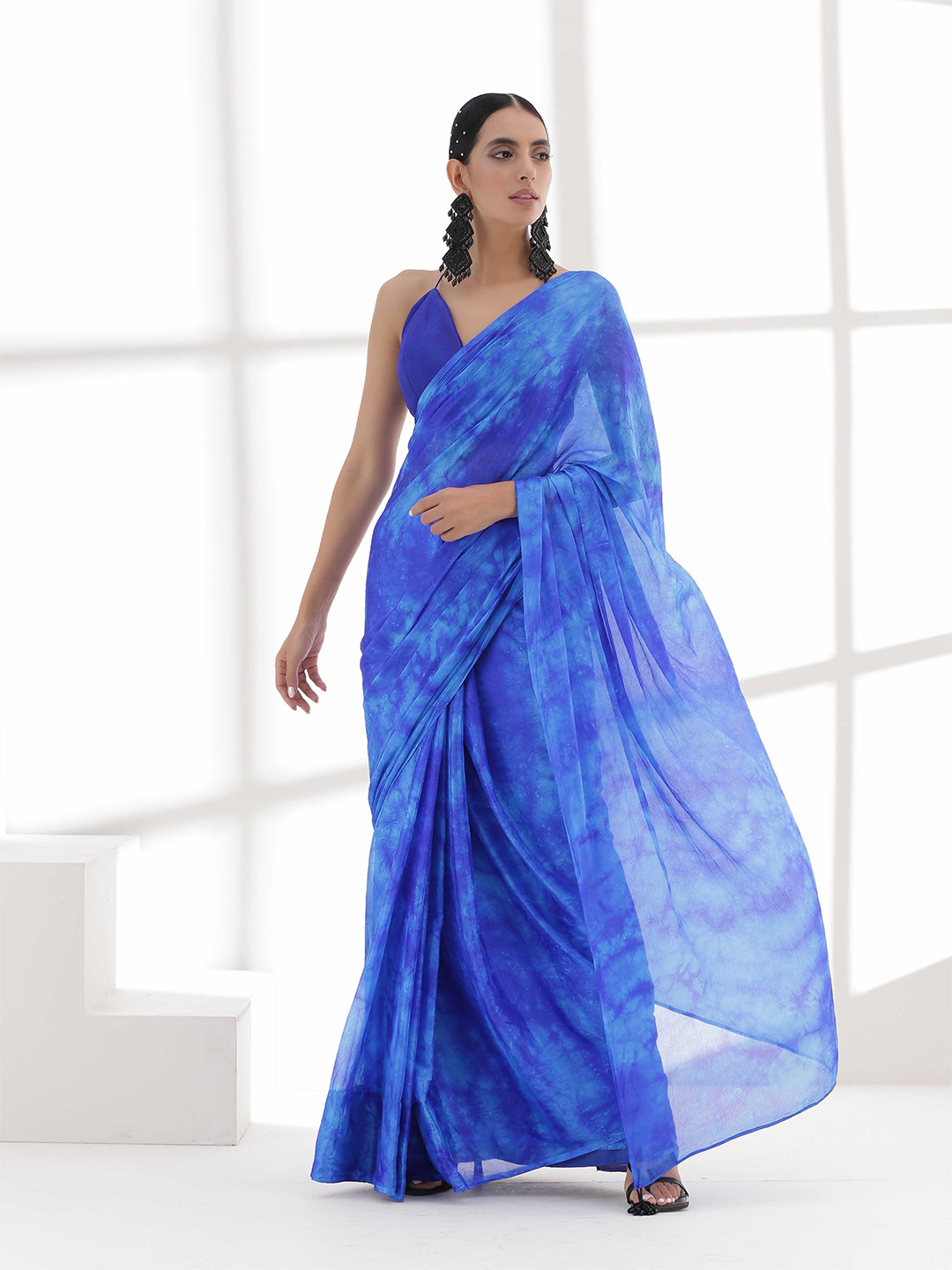 

Swtantra Blue Tie and Dye Pure Cotton Saree
