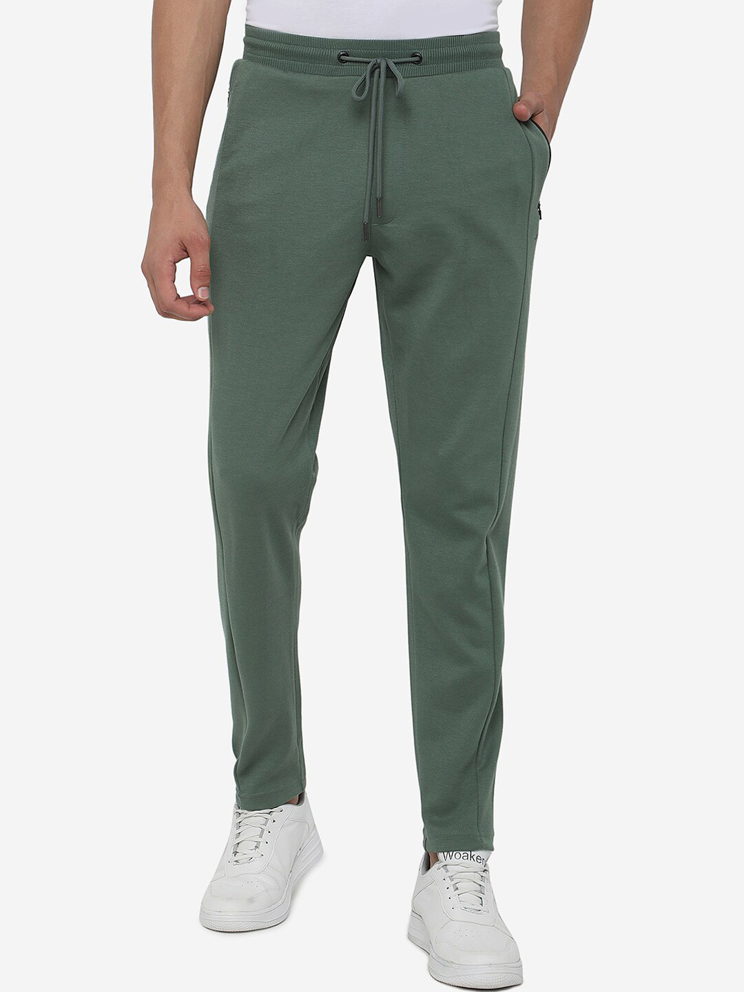 

JADE BLUE Men Green Solid Slim Fit Cotton Track Pant