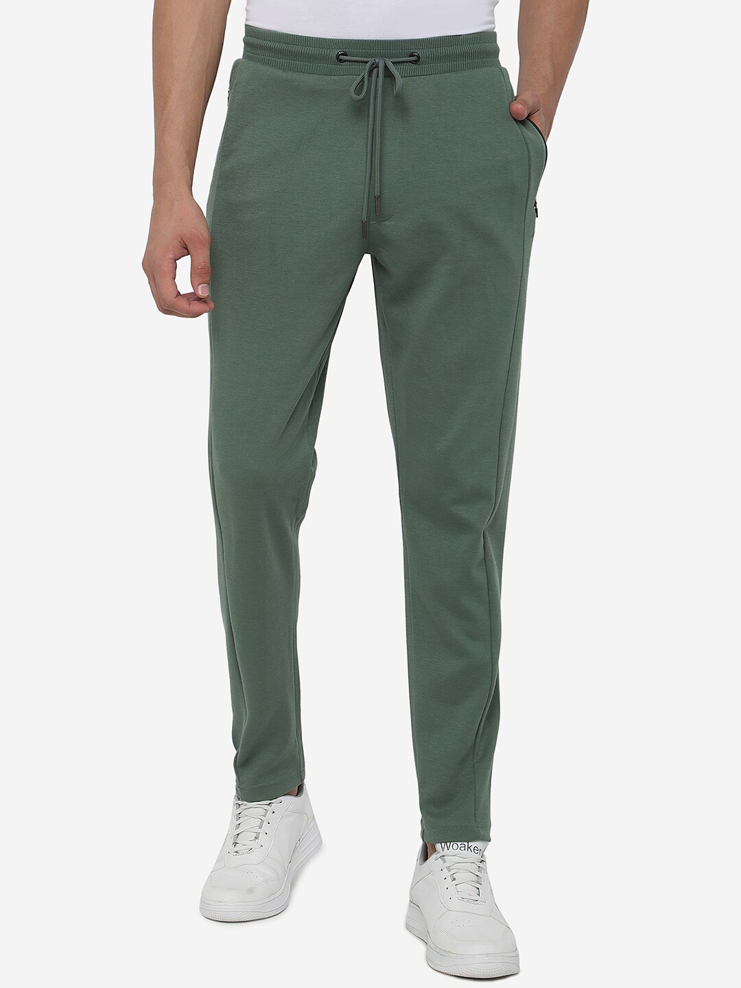 

JADE BLUE Men Green Solid Cotton Track Pant