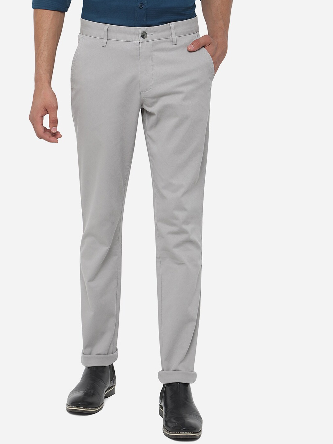 

Greenfibre Men Slim Fit Chinos Casual Trousers, Grey