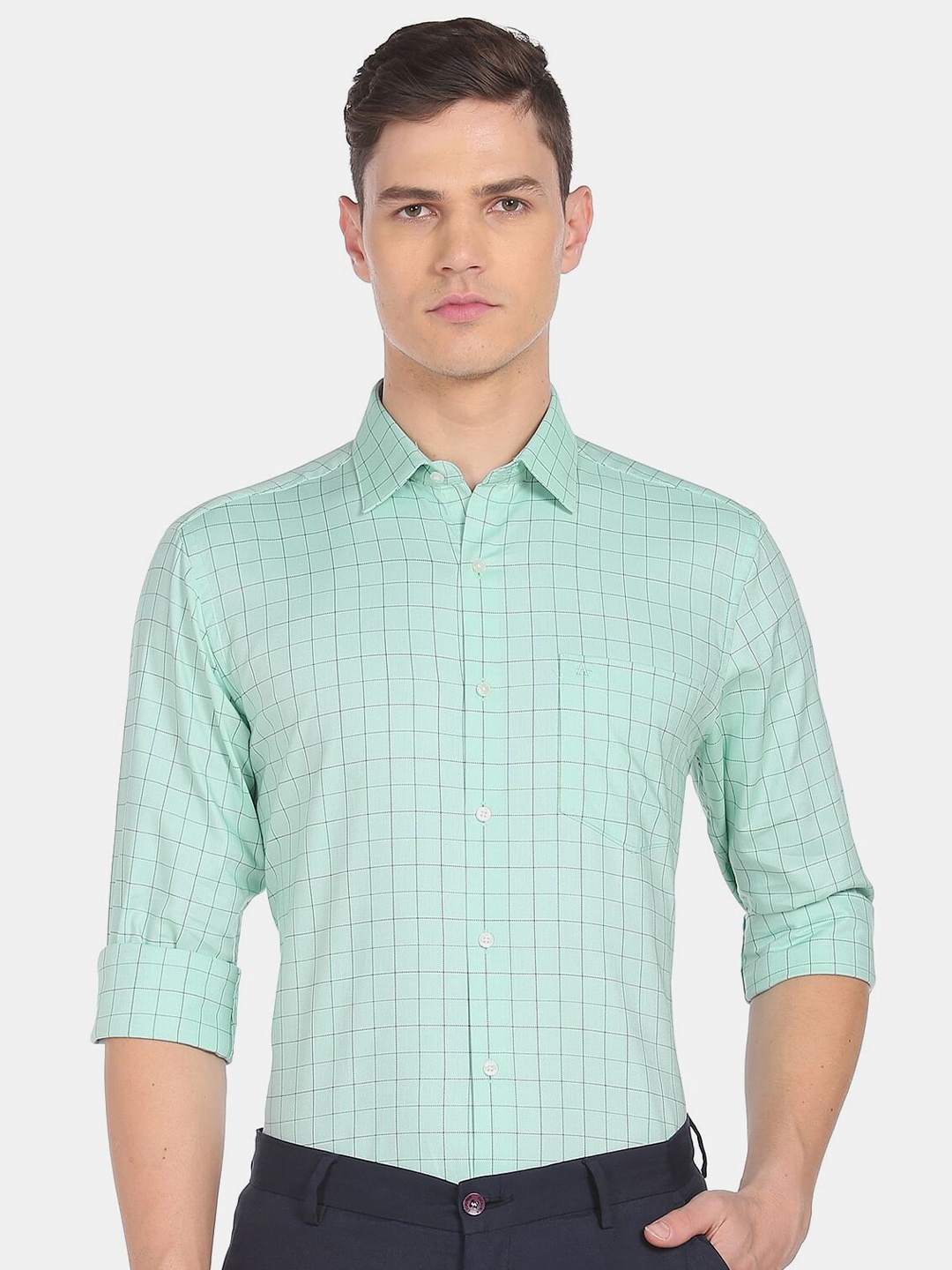 

Arrow Men Regular Fit Checked Casual Shirt, Sea green