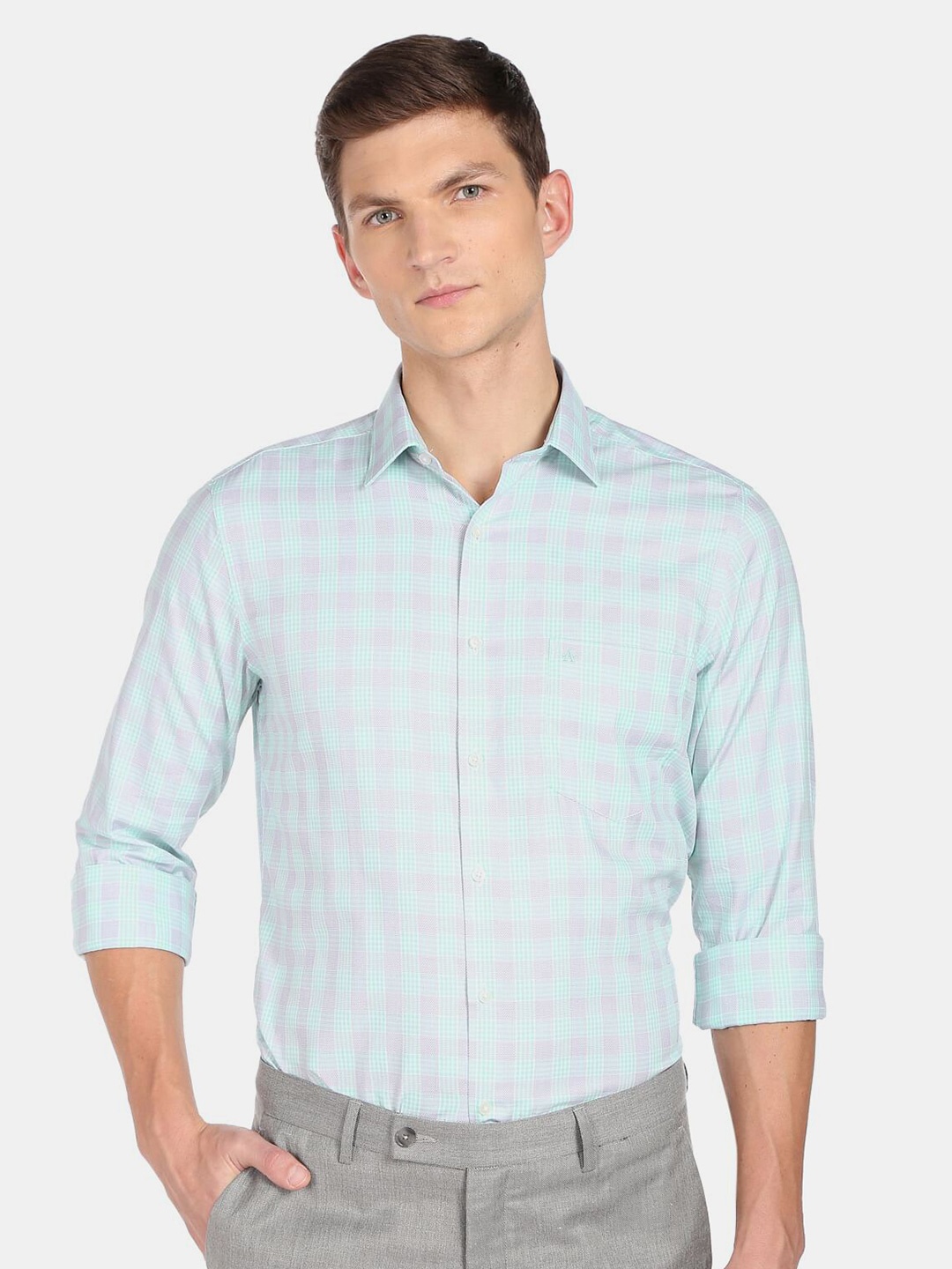 

Arrow Men Regular Fit Checked Cotton Auto Press Formal Shirt, Blue