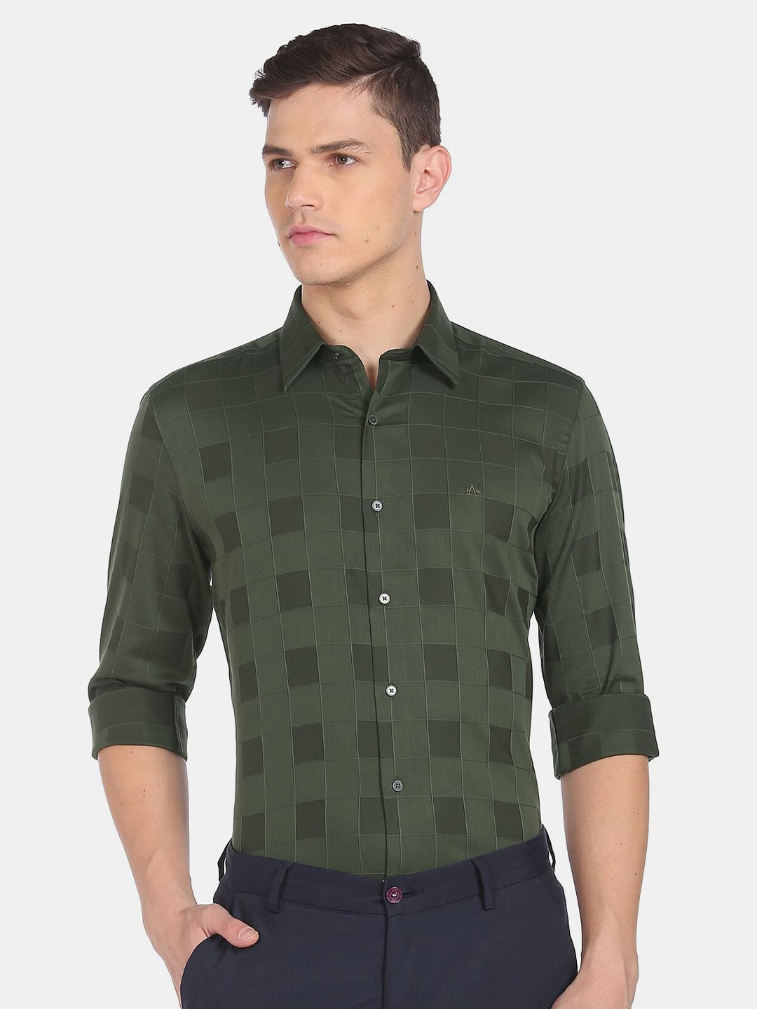 

Arrow Men Slim Fit Windowpane Checked Cotton Casual Shirt, Green