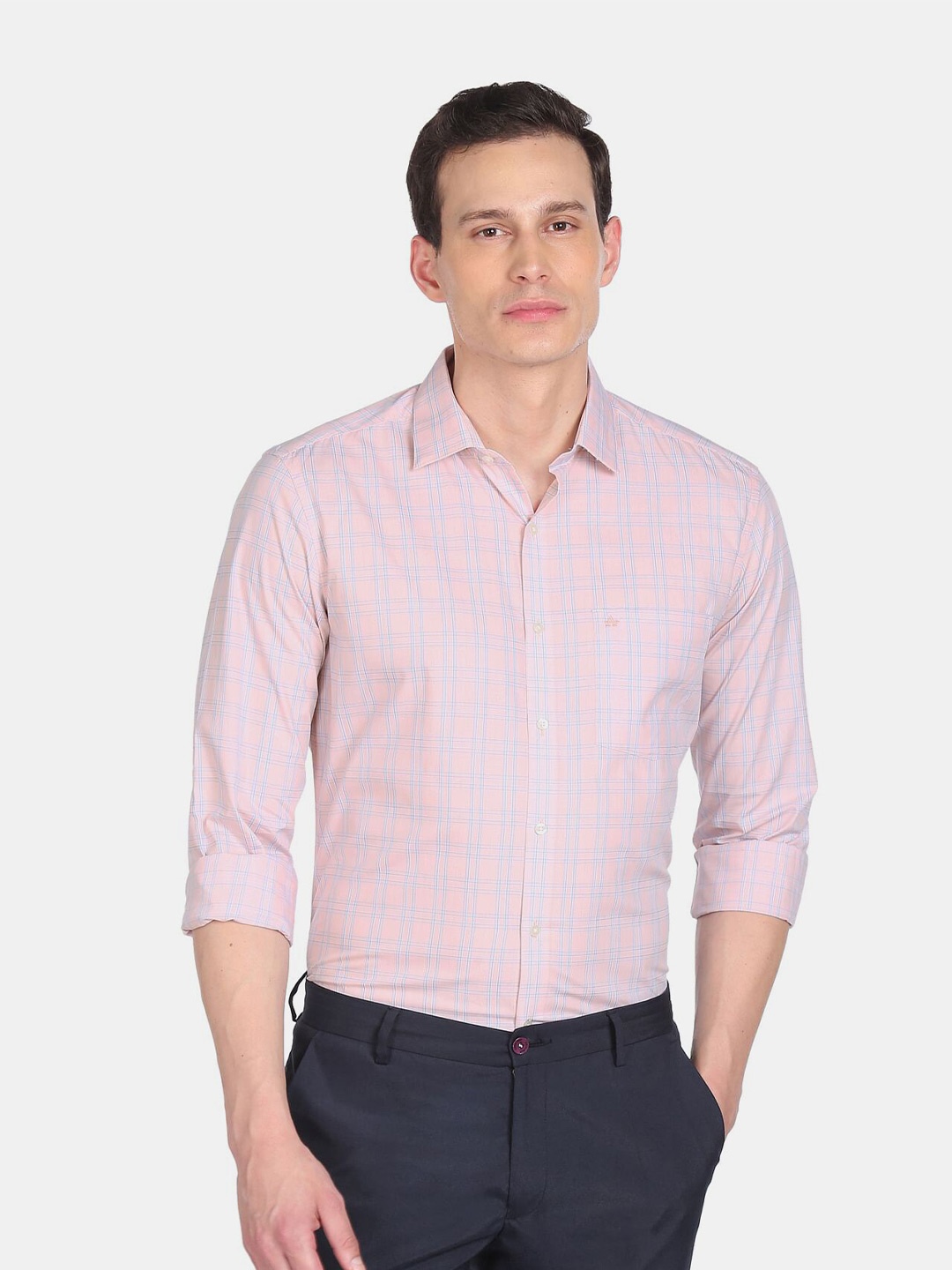 

Arrow Men Regular Fit Checked Cotton Formal Shirt, Pink