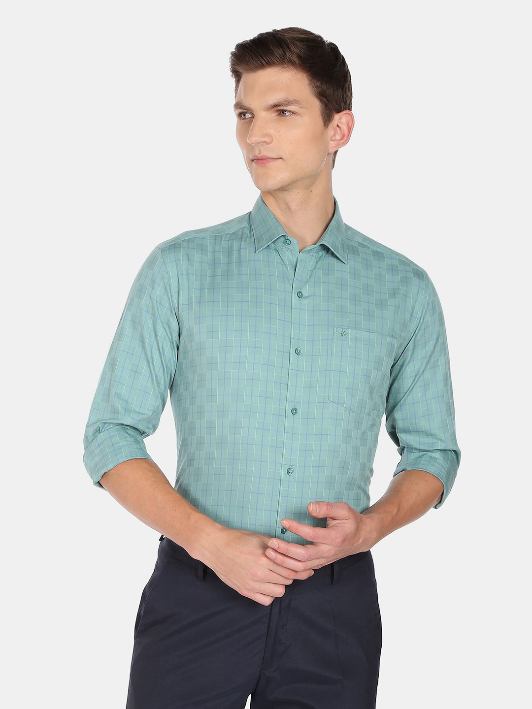 

Arrow Men Slim Fit Checked Cotton Formal Shirt, Green