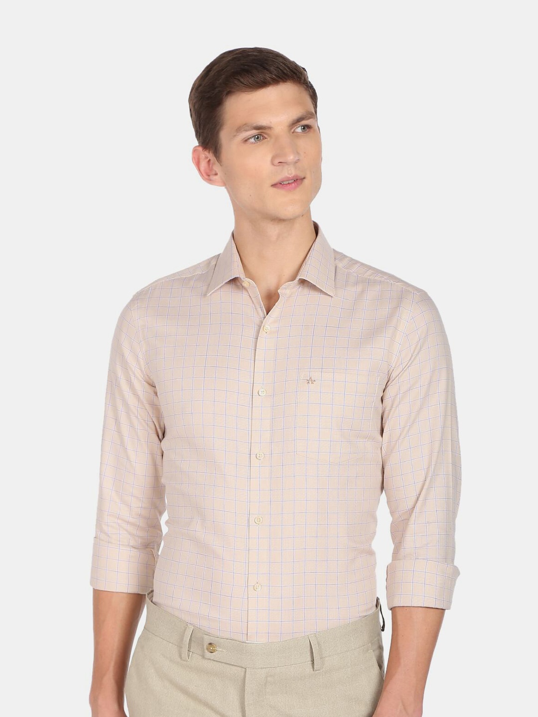 

Arrow Men Slim Fit Checked Cotton Formal Shirt, Beige