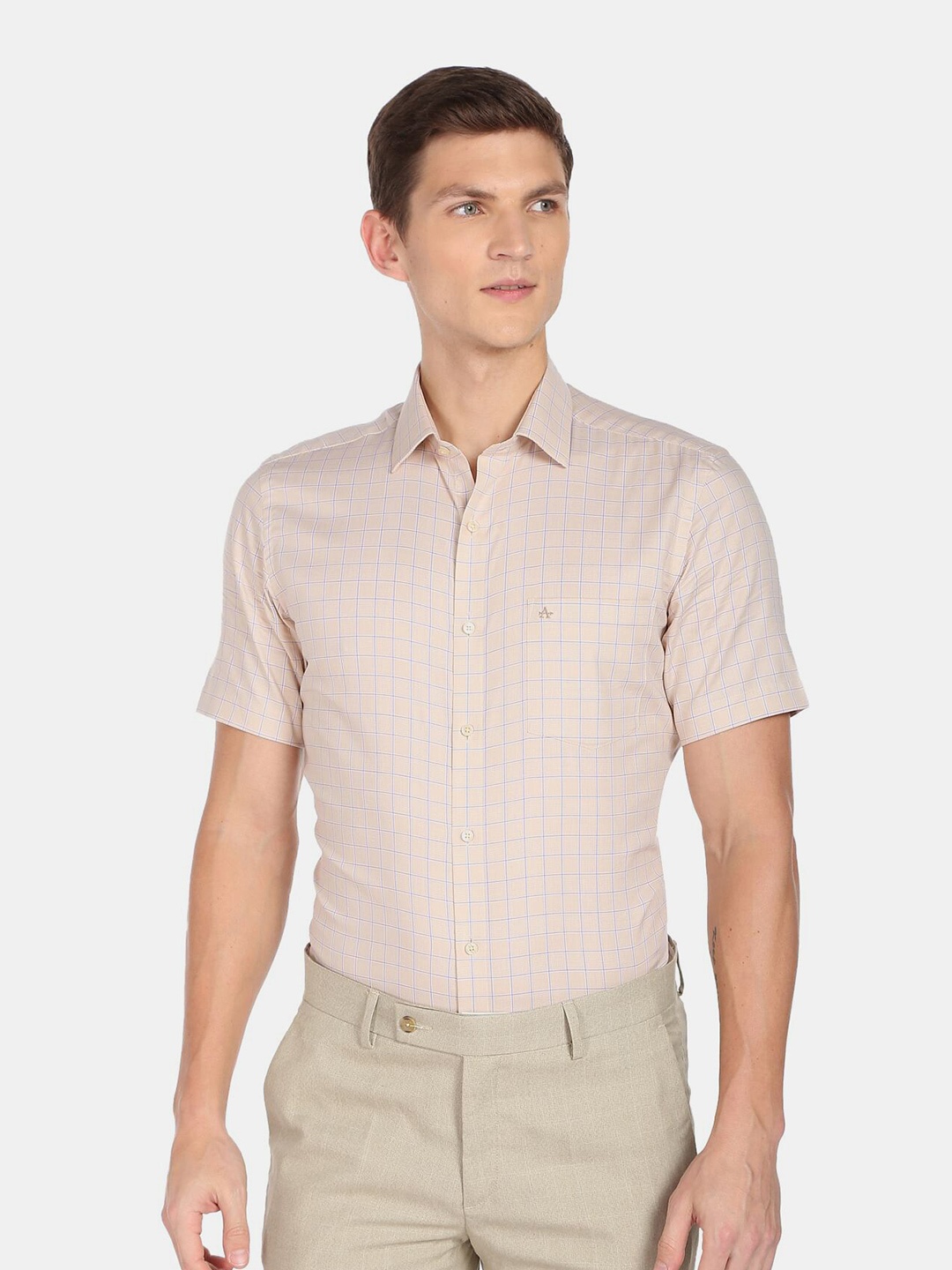 

Arrow Men Slim Fit Checked Cotton Formal Shirt, Beige