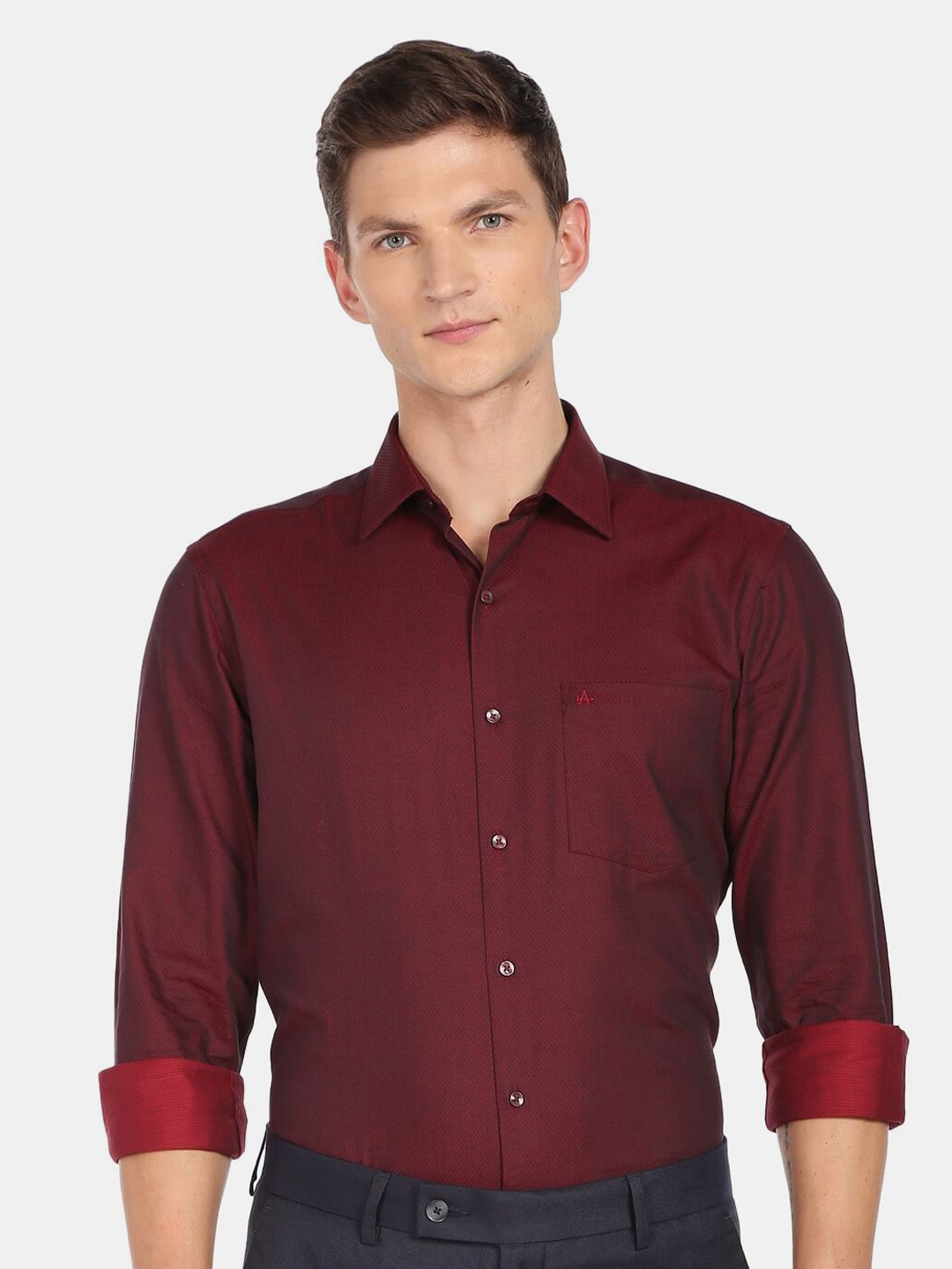 

Arrow Men Regular Fit Solid Cotton Formal Shirt, Red