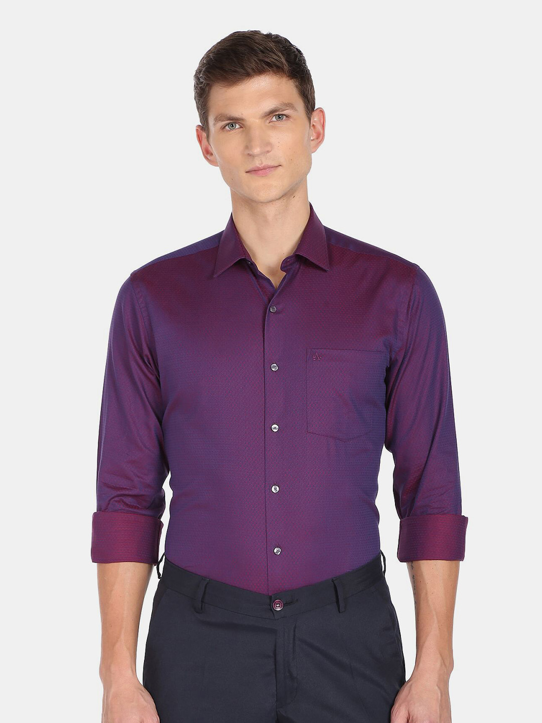 

Arrow Men Regular Fit Solid Cotton Formal Shirt, Purple