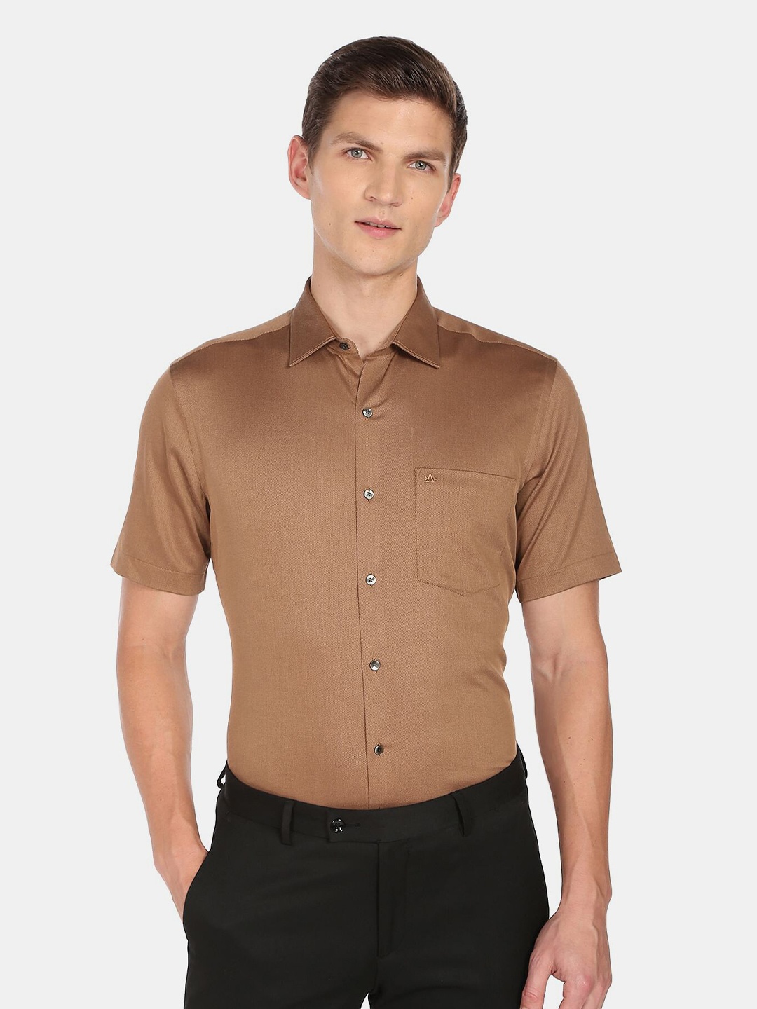 

Arrow Men Slim Fit Solid Cotton Formal Shirt, Brown