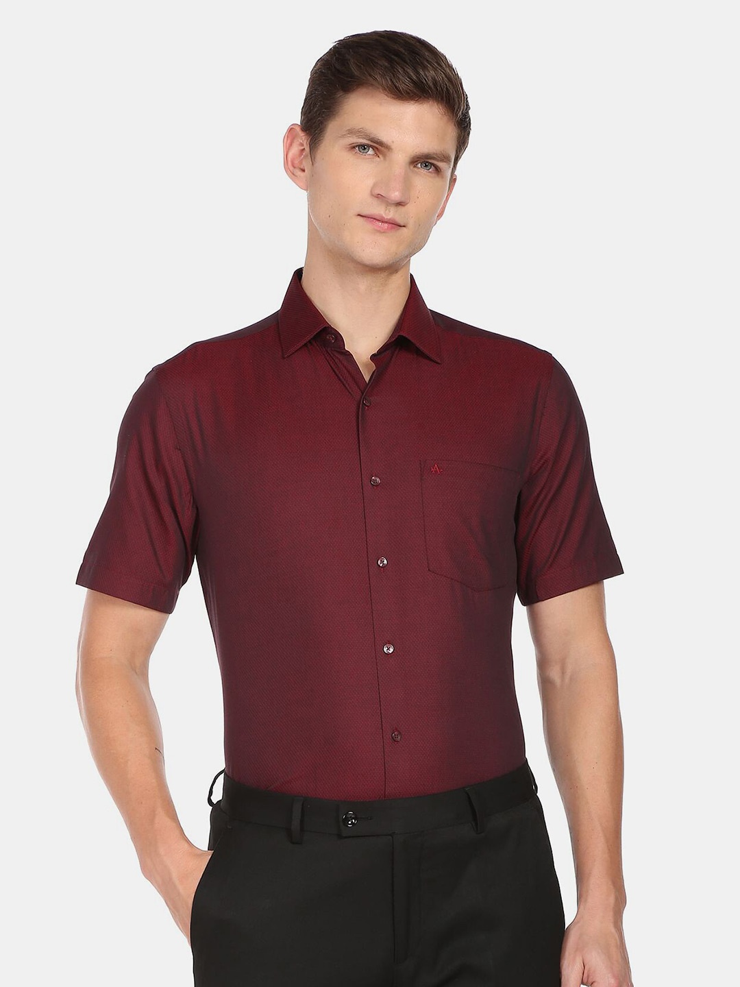 

Arrow Men Regular Fit Textured Cotton Formal Shirt, Red