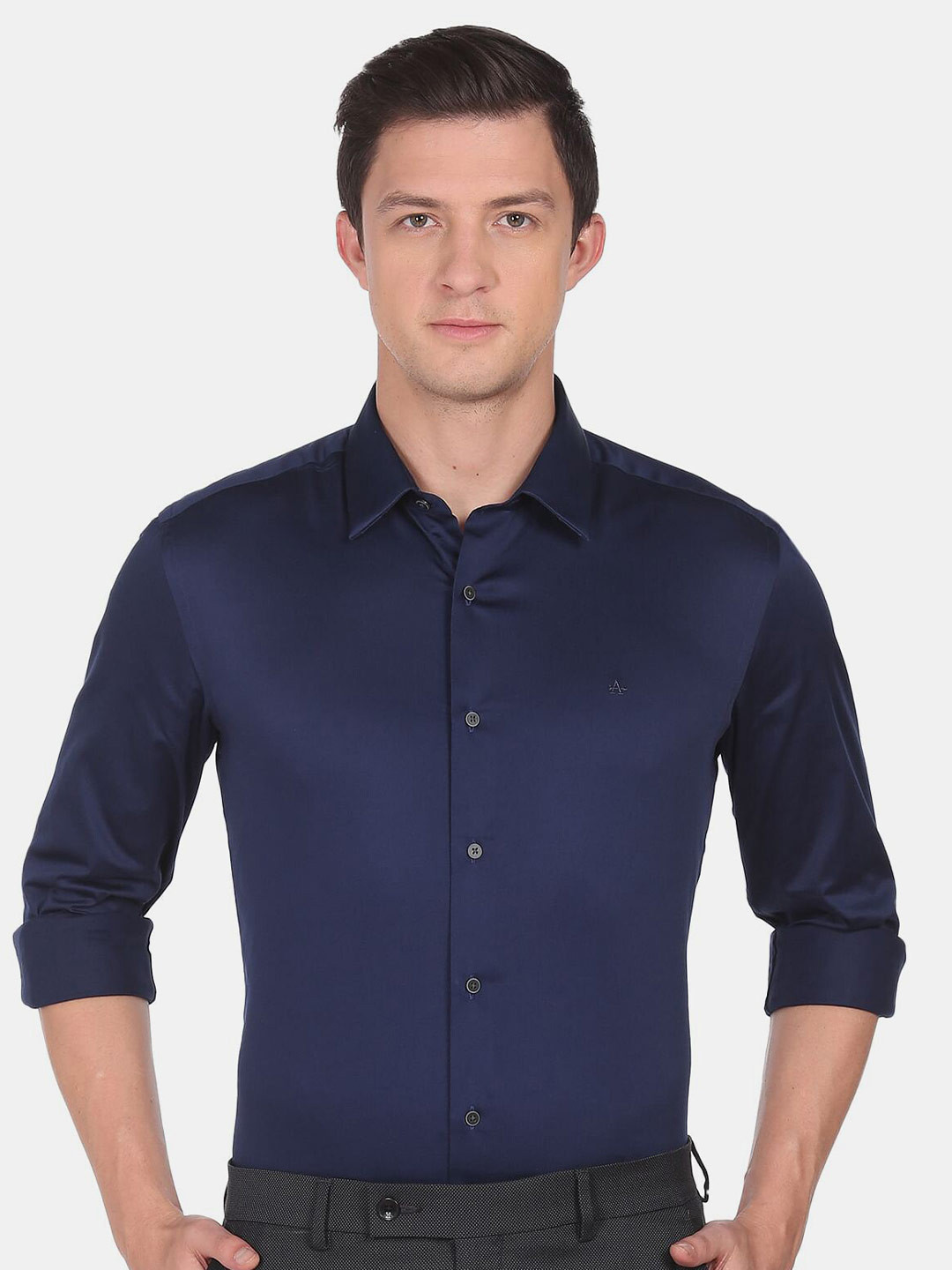 

Arrow New York Men Slim Fit Solid Cotton Formal Shirt, Blue