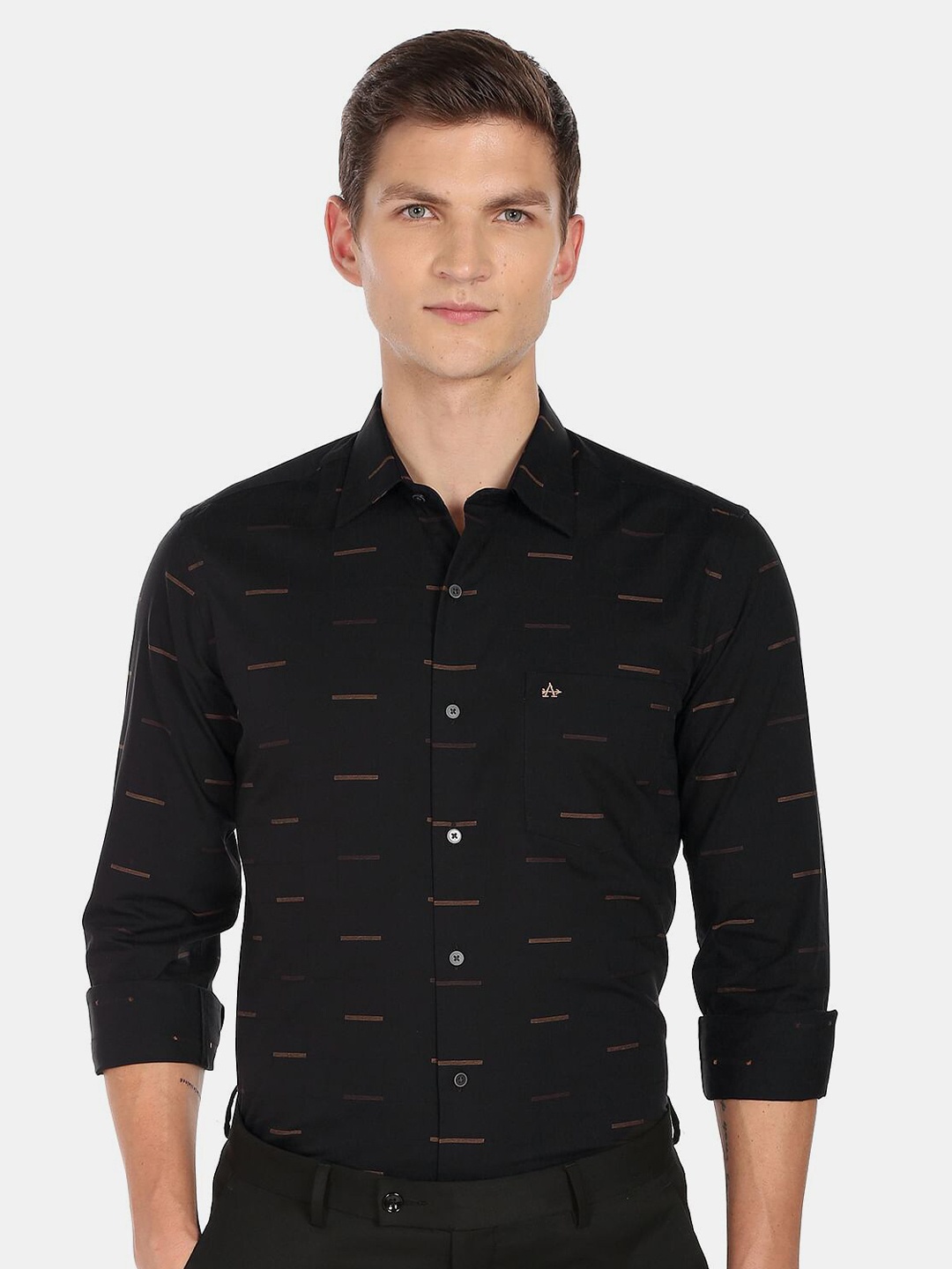 

Arrow New York Men Slim Fit Printed Cotton Formal Shirt, Black