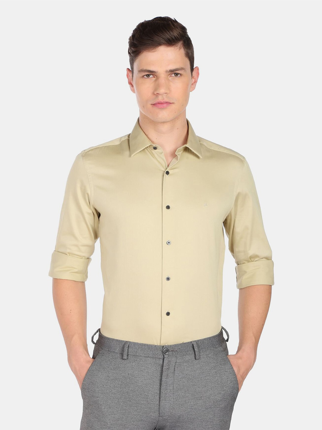 

Arrow New York Men Skinny Fit Solid Cotton Formal Shirt, Beige