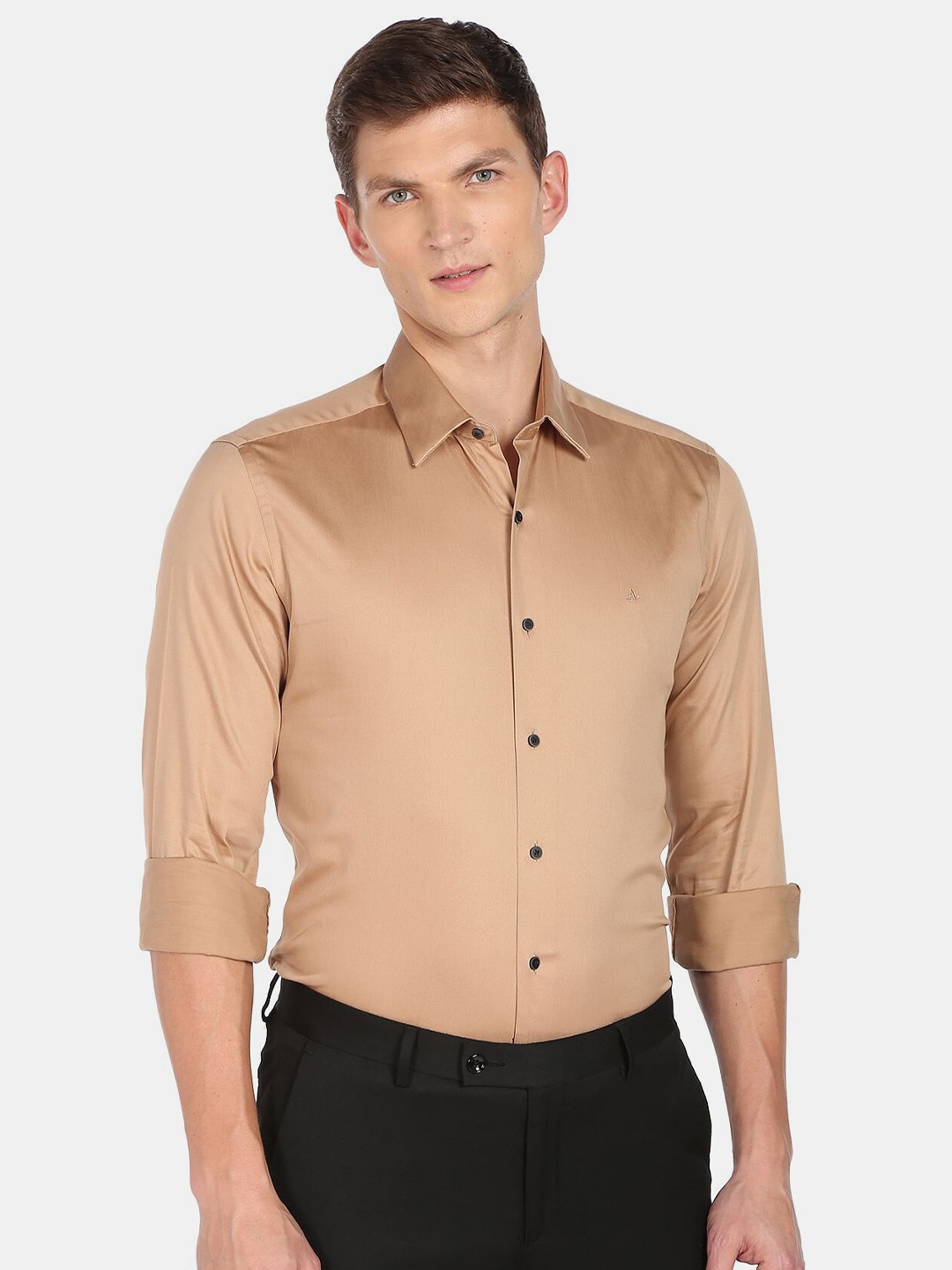 

Arrow New York Men Slim Fit Solid Cotton Formal Shirt, Brown