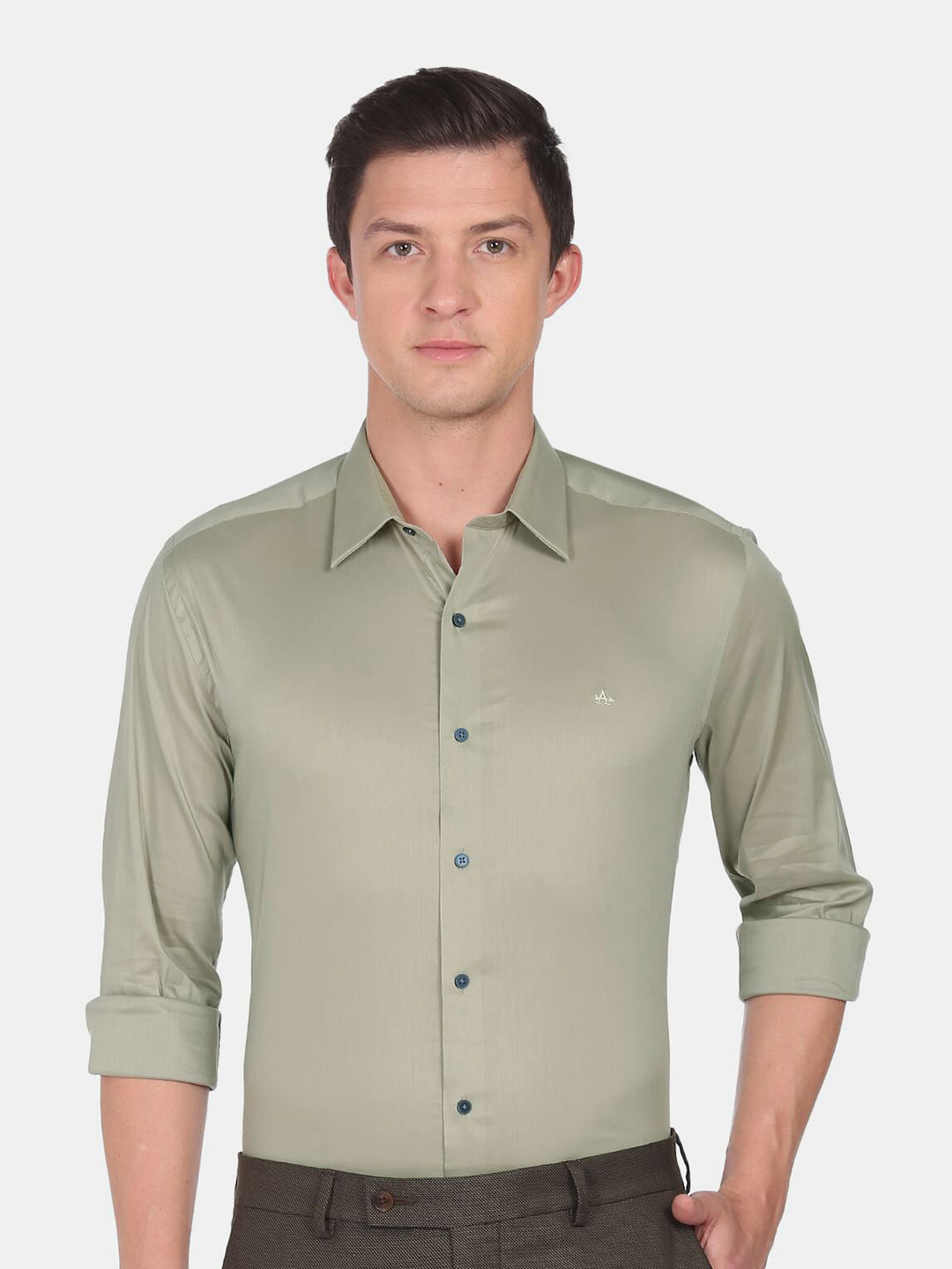 

Arrow New York Men Slim Fit Solid Cotton Formal Shirt, Green
