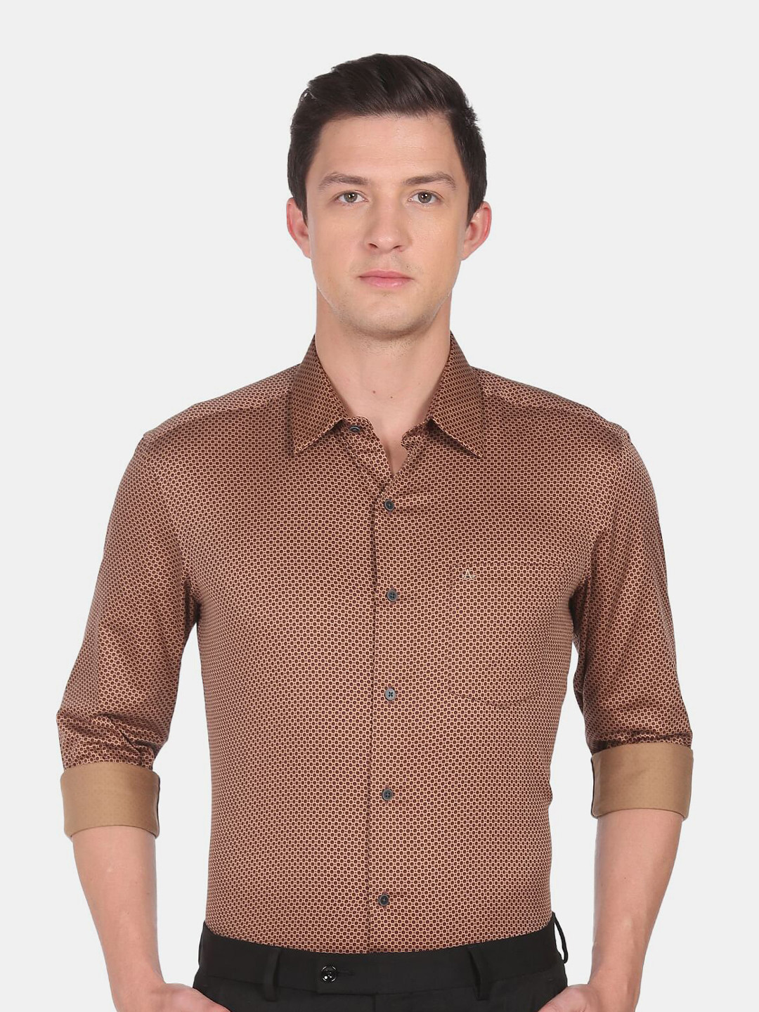 

Arrow New York Men Slim Fit Printed Cotton Formal Shirt, Brown