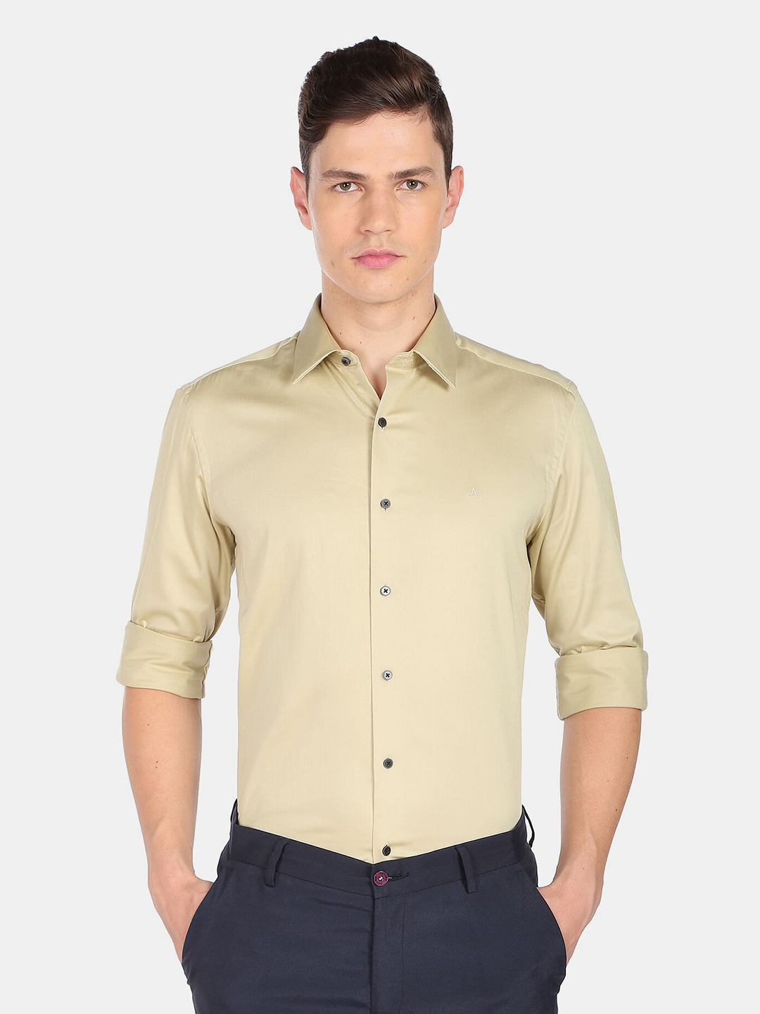 

Arrow New York Men Slim Fit Solid Cotton Formal Shirt, Green