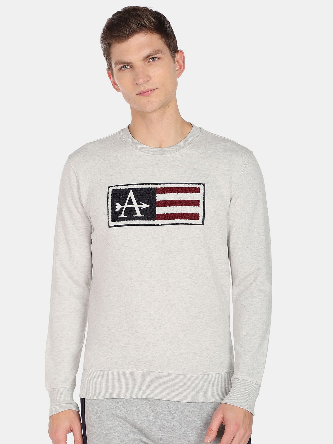 

Arrow Sport Men Applique Sweatshirt, Grey melange