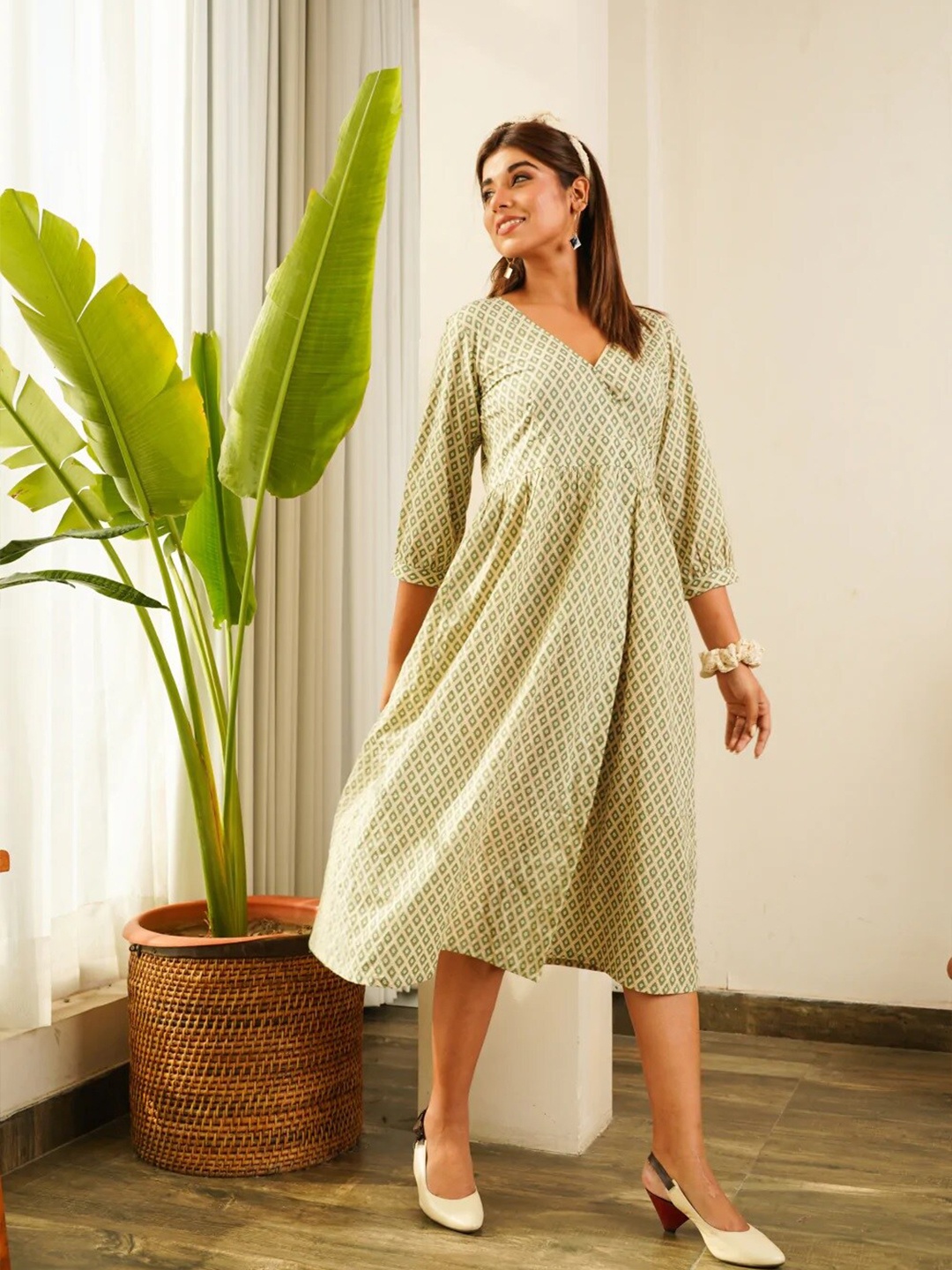 

NANGALIA RUCHIRA Green Printed A-Line Dress