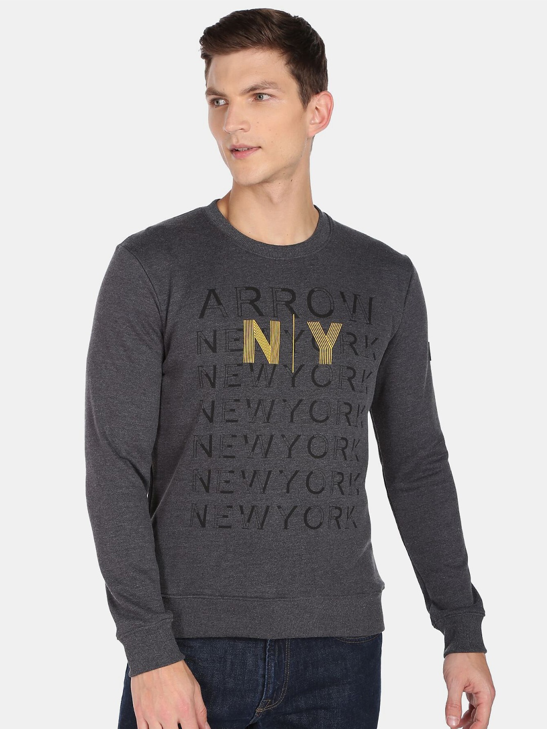 

Arrow New York Men Printed Sweatshirt, Grey