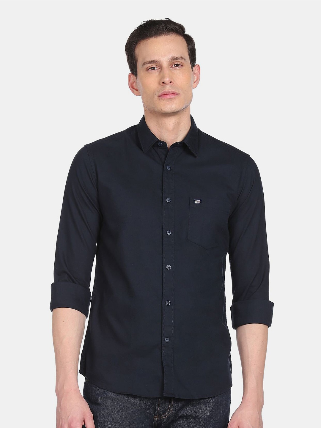 

Arrow Sport Men Slim Fit Solid Cotton Casual Shirt, Navy blue