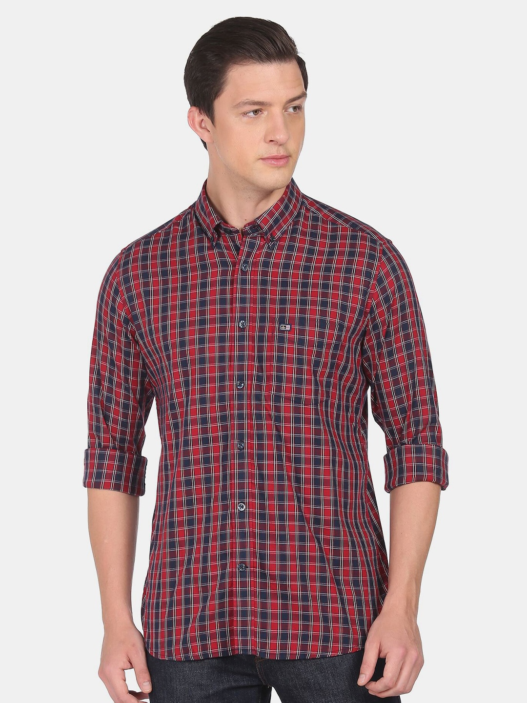 

Arrow Sport Men Slim Fit Tartan Checked Cotton Casual Shirt, Red