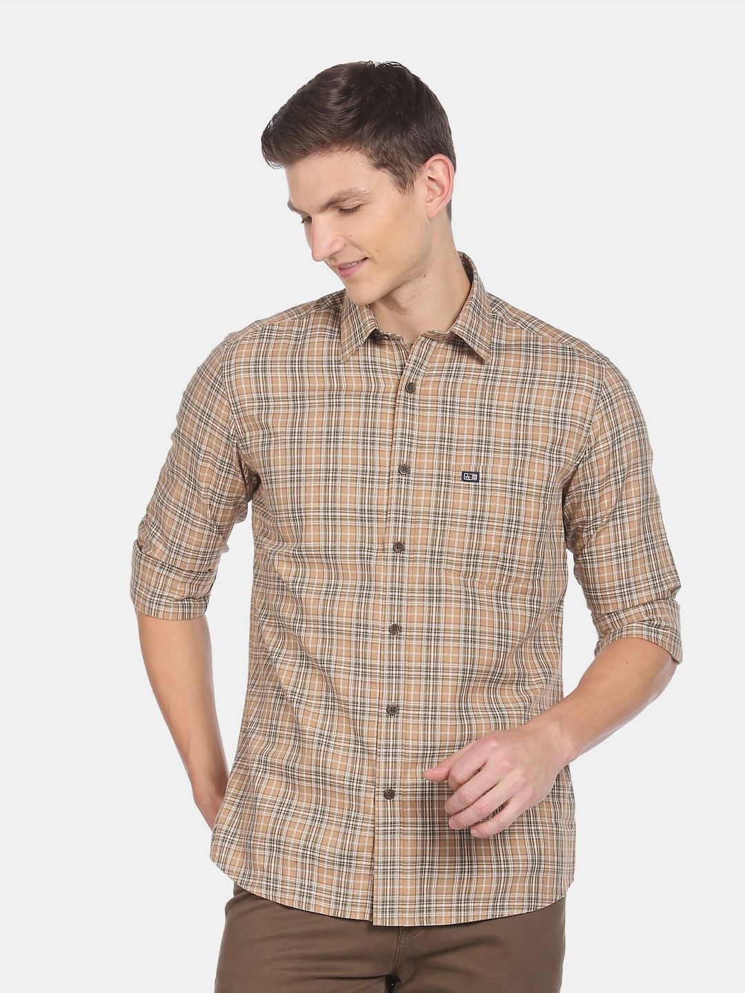 

Arrow Sport Men Regular Fit Tartan Checked Cotton Casual Shirt, Beige