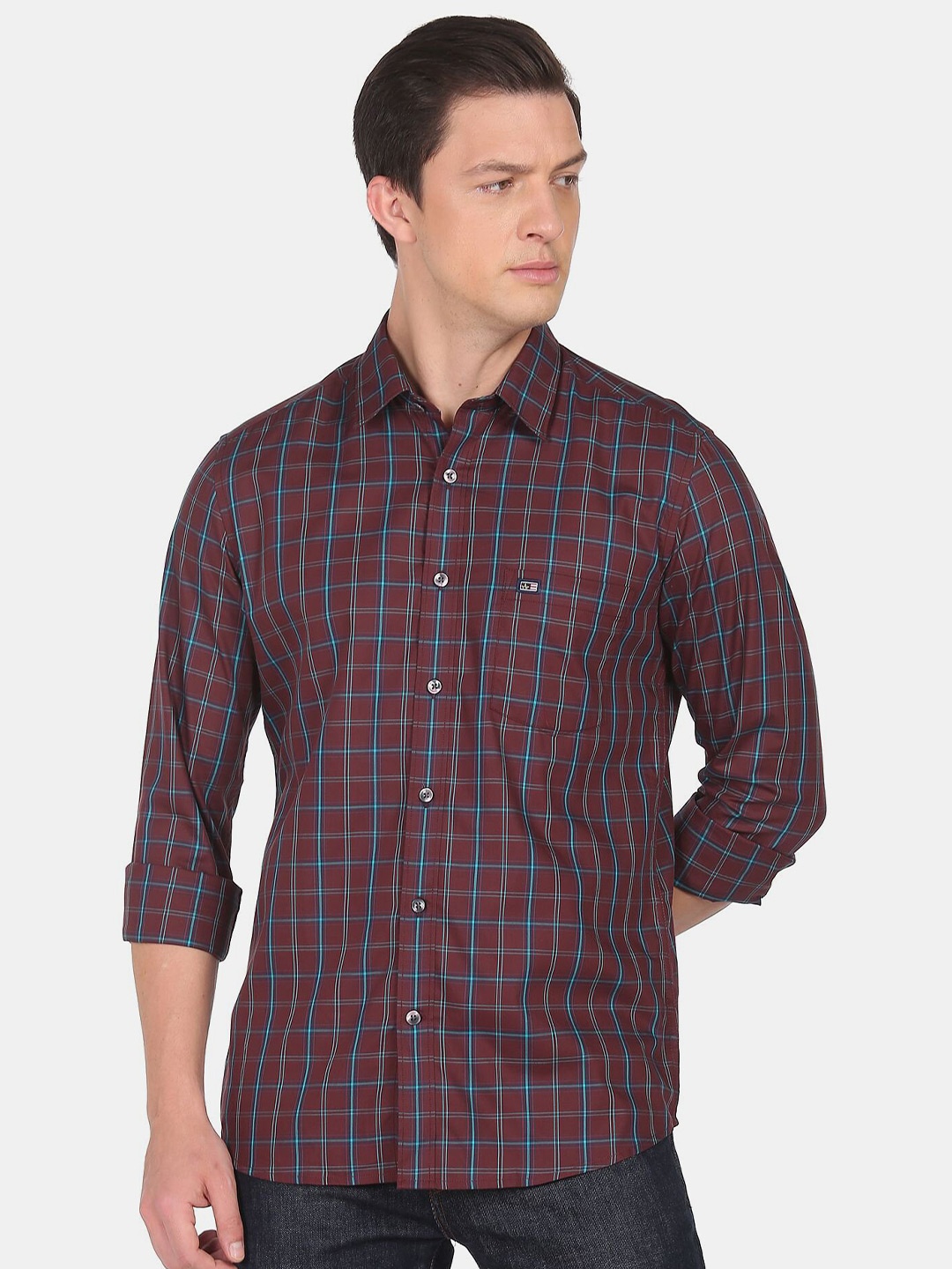 

Arrow Sport Men Slim Fit Tartan Checked Cotton Casual Shirt, Purple