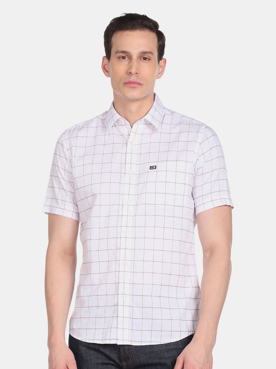 

Arrow Sport Men Regular Fit Windowpane Checked Cotton Casual Shirt, White