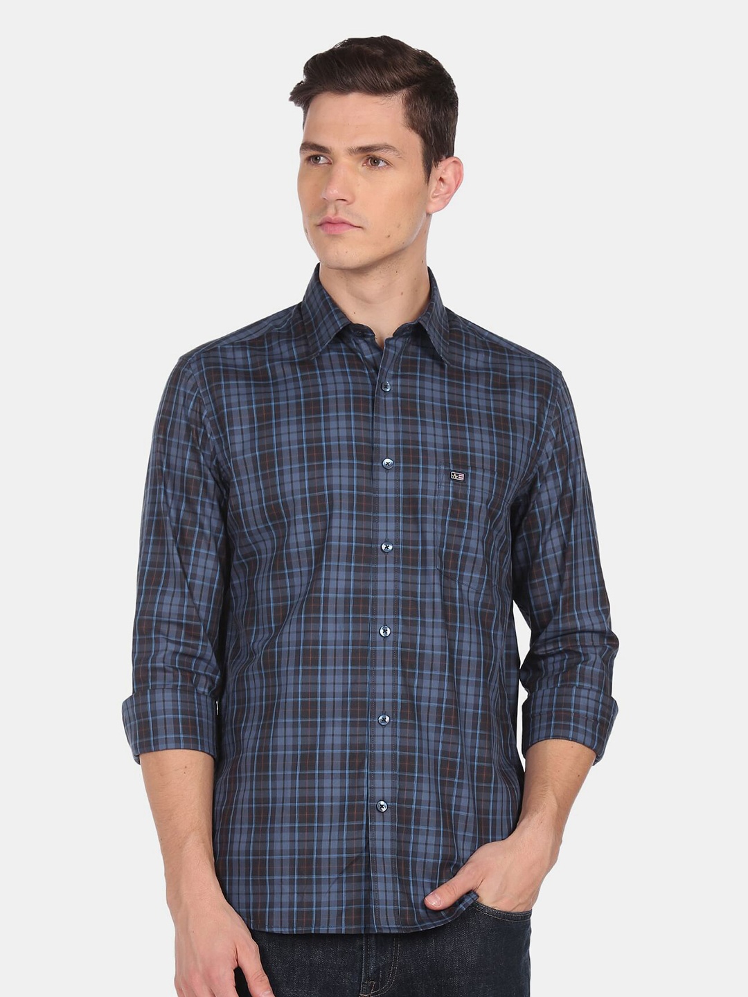 

Arrow Sport Men Regular Fit Tartan Checked Cotton Casual Shirt, Blue