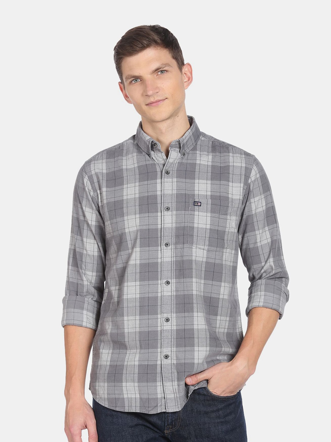 

Arrow Sport Men Slim Fit Buffalo Checked Cotton Casual Shirt, Grey