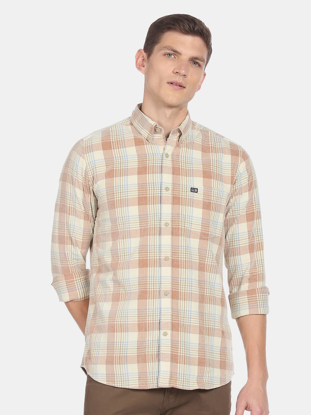 

Arrow Sport Men Slim Fit Tartan Checked Cotton Casual Shirt, Beige