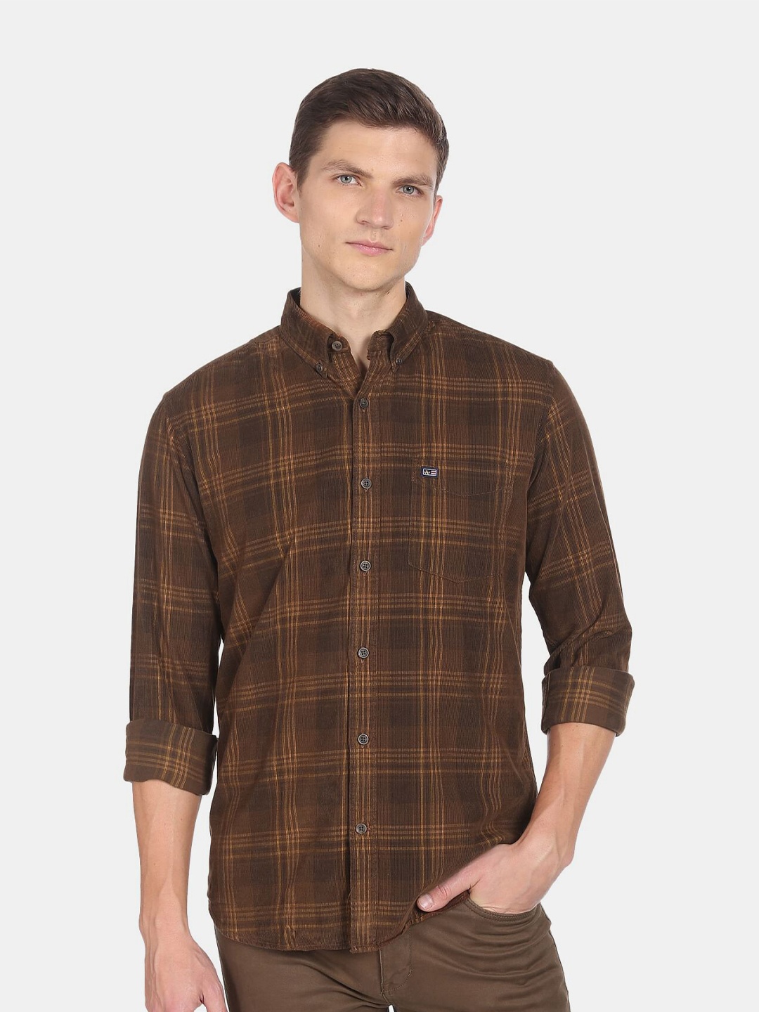 

Arrow Sport Men Slim Fit Tartan Checked Cotton Casual Shirt, Brown