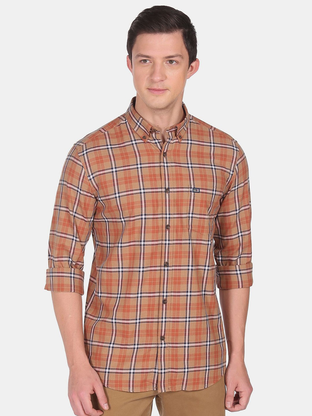 

Arrow Sport Men Slim Fit Tartan Checked Cotton Casual Shirt, Brown