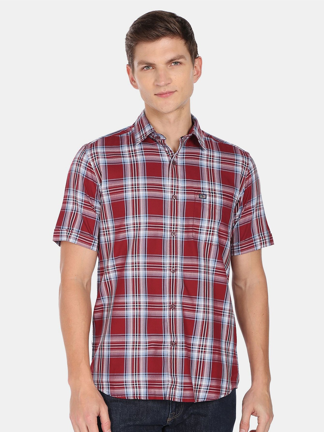 

Arrow Sport Men Regular Fit Tartan Checked Cotton Casual Shirt, Red