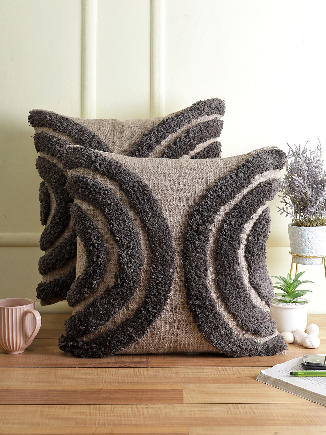 

Sangria Set of 2 Embellished Square Cushion Covers, Grey
