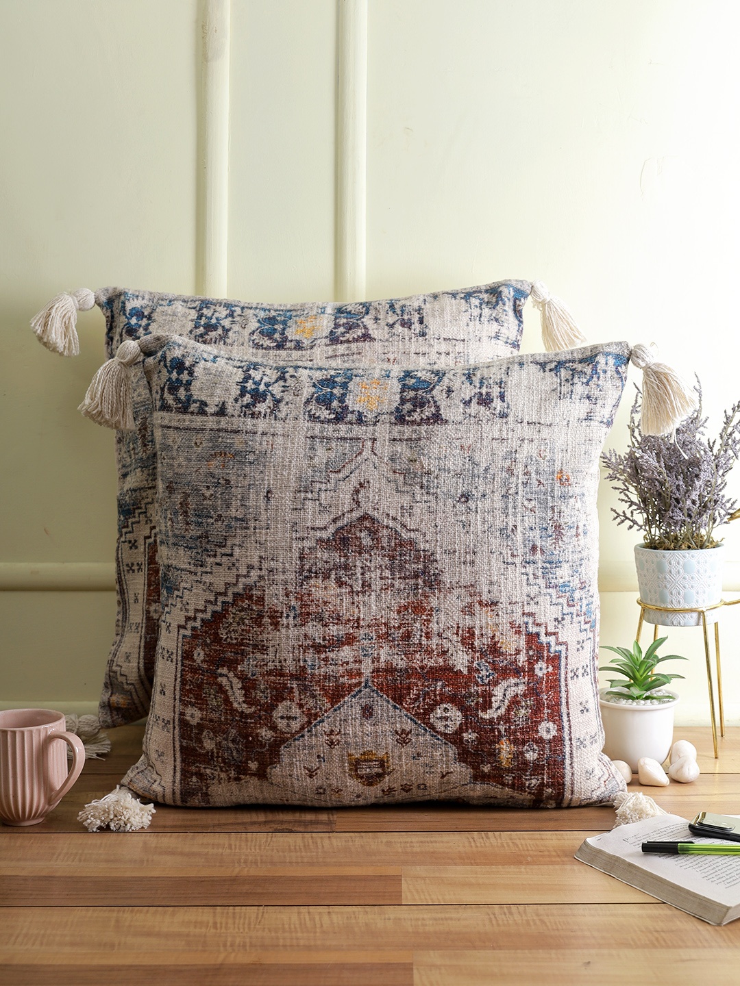 

Sangria Set of 2 Abstract Square Cushion Covers, Cream