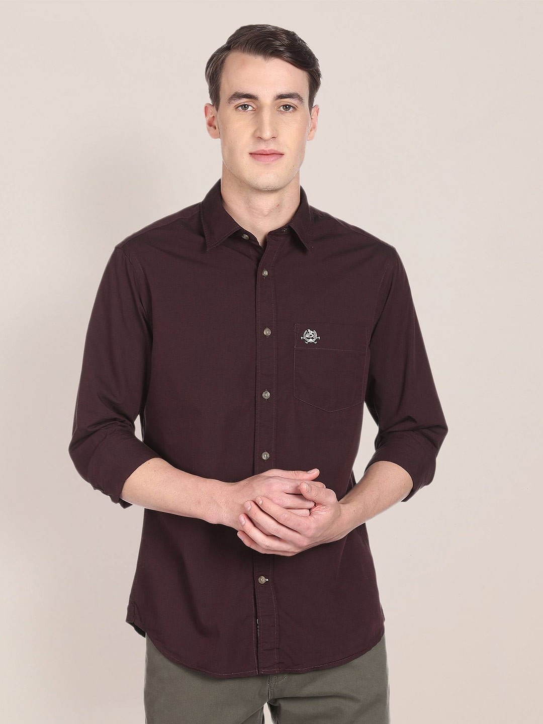 

U S Polo Assn Men Regular Fit Solid Cotton Casual Shirt, Maroon