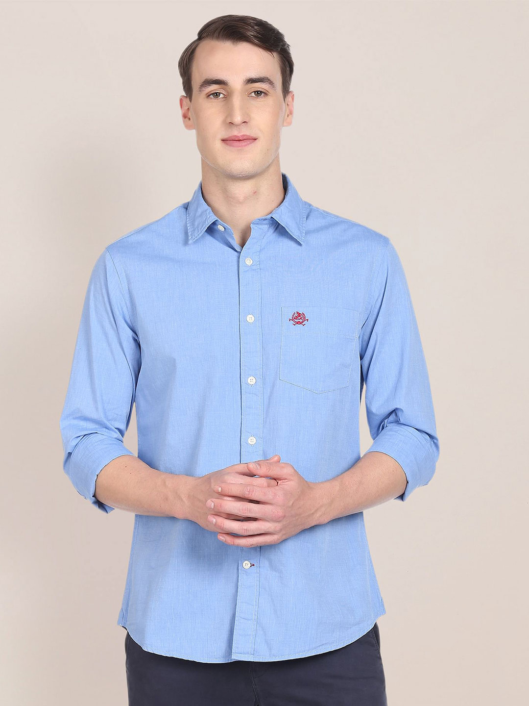 

U S Polo Assn Men Regular Fit Solid Cotton Casual Shirt, Blue