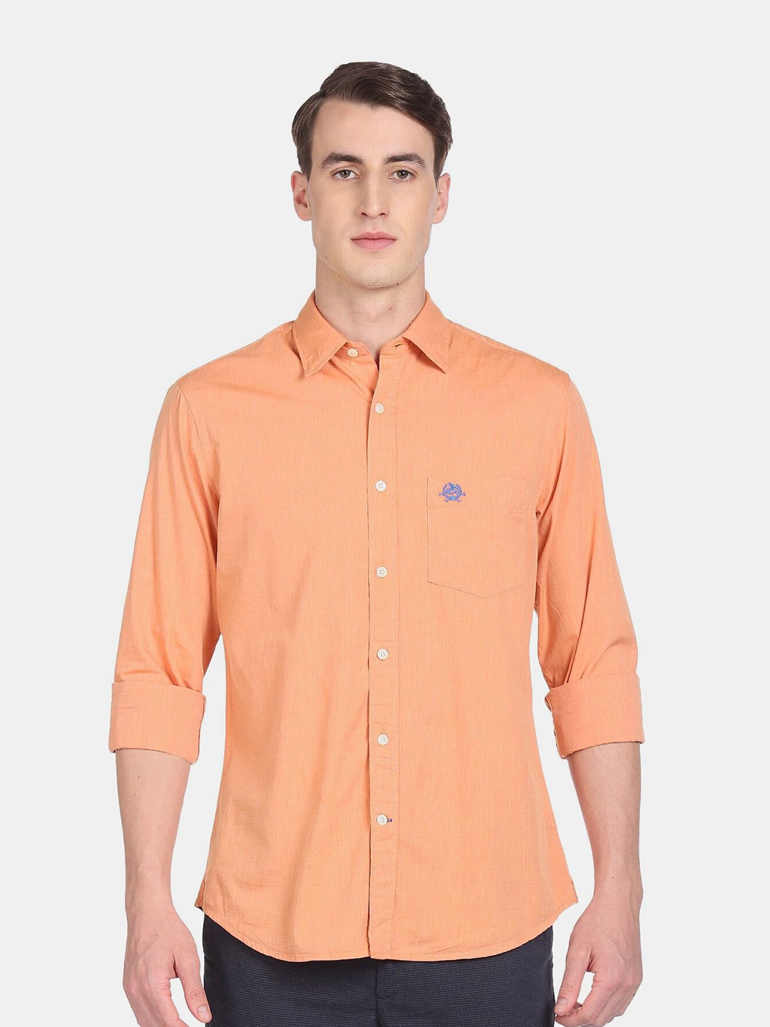 

U S Polo Assn Men Regular Fit Solid Cotton Casual Shirt, Orange