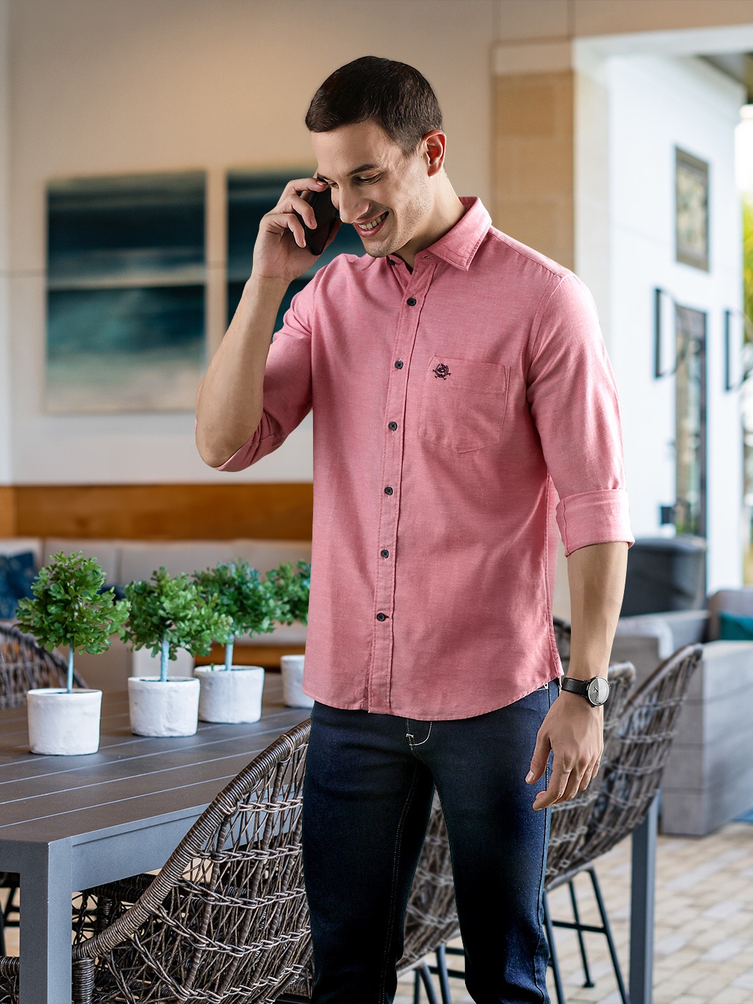 

U S Polo Assn Men Regular Fit Solid Cotton Casual Shirt, Pink