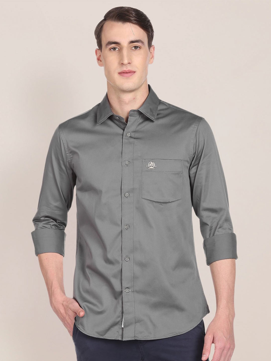 

U S Polo Assn Men Regular Fit Solid Cotton Casual Shirt, Grey