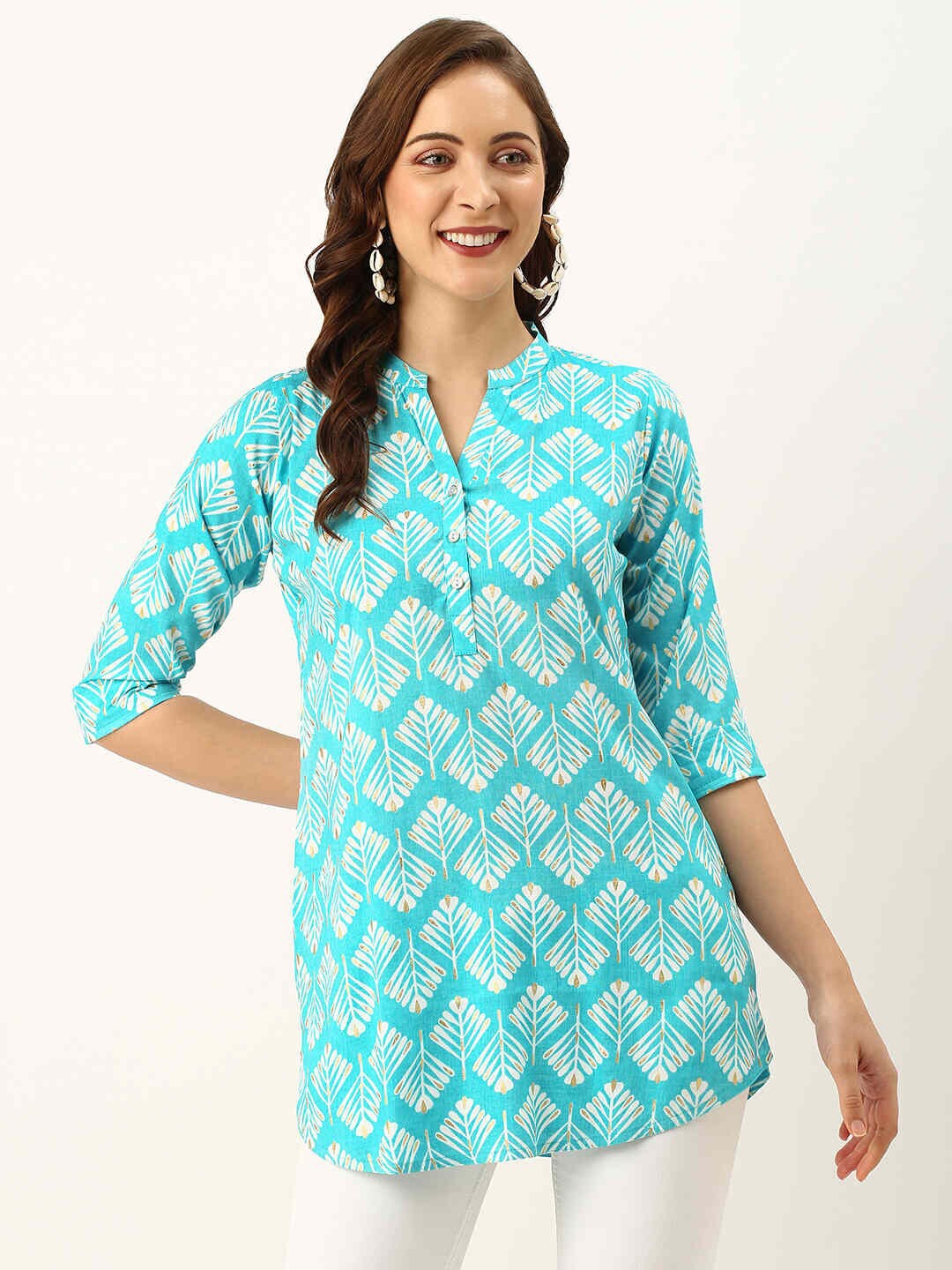 

ZOLA Blue & White Ethnic Motifs Printed Kurti