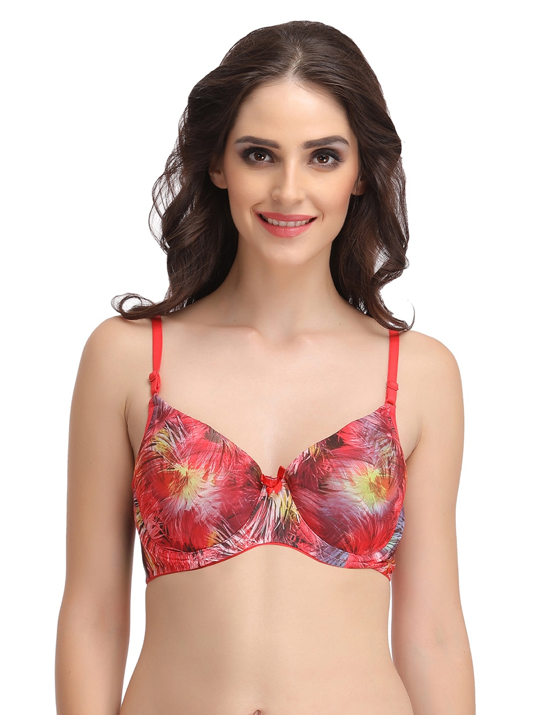 

Clovia Red Printed Underwired Lightly Padded T-shirt Bra BR0932P0440C