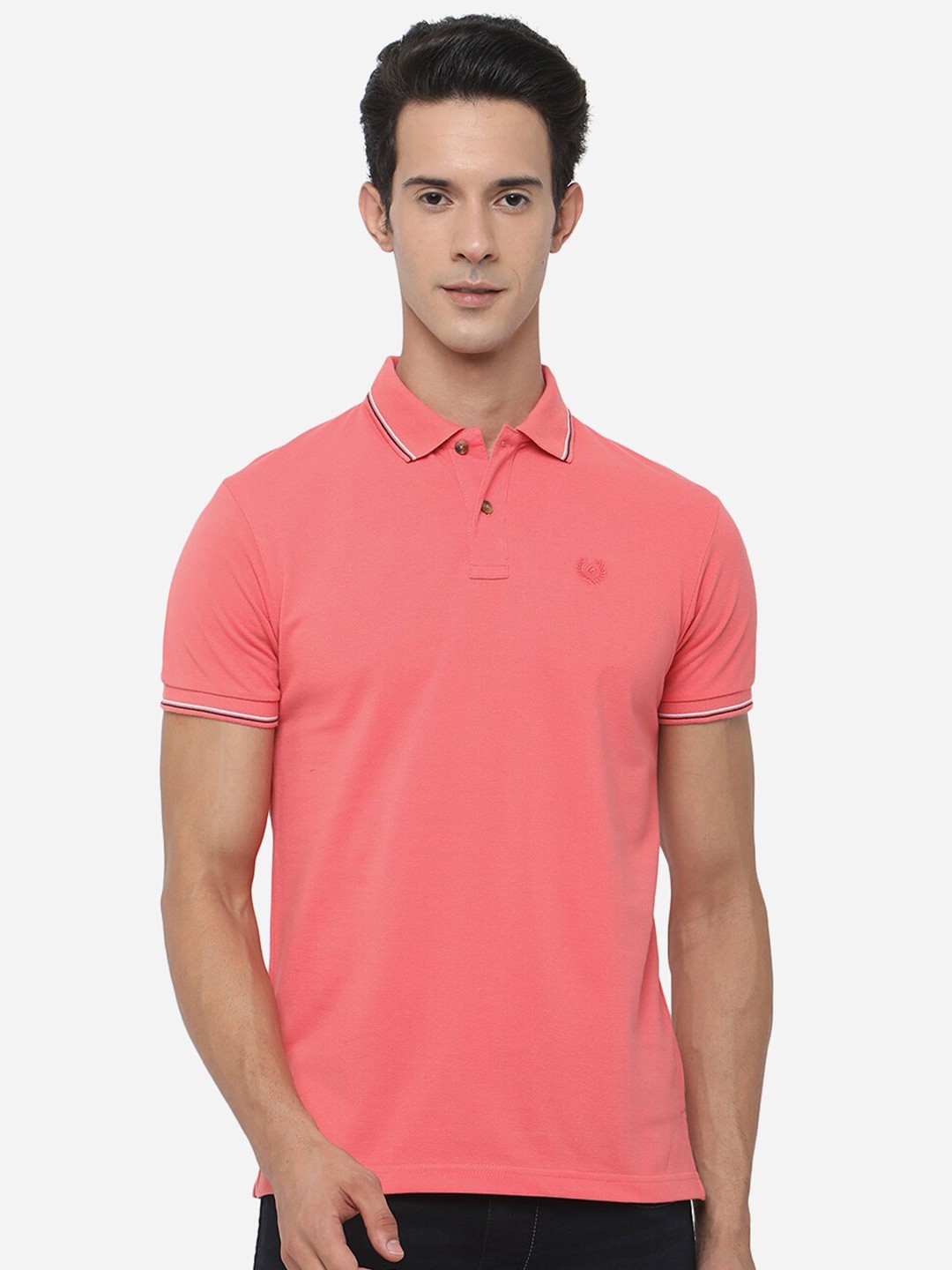 

Greenfibre Men Pink Polo Collar Slim Fit T-shirt