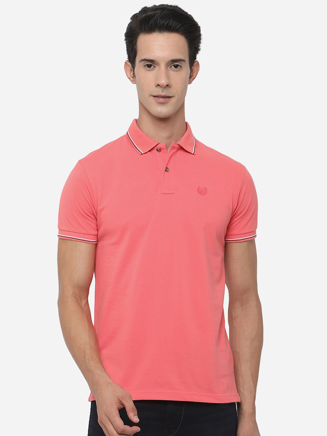 

Greenfibre Men Pink Polo Collar Slim Fit Cotton T-shirt