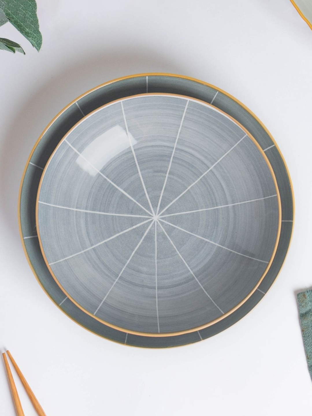 

Nestasia Grey & White Microwave safe Printed Glossy Ceramic Pasta Plates