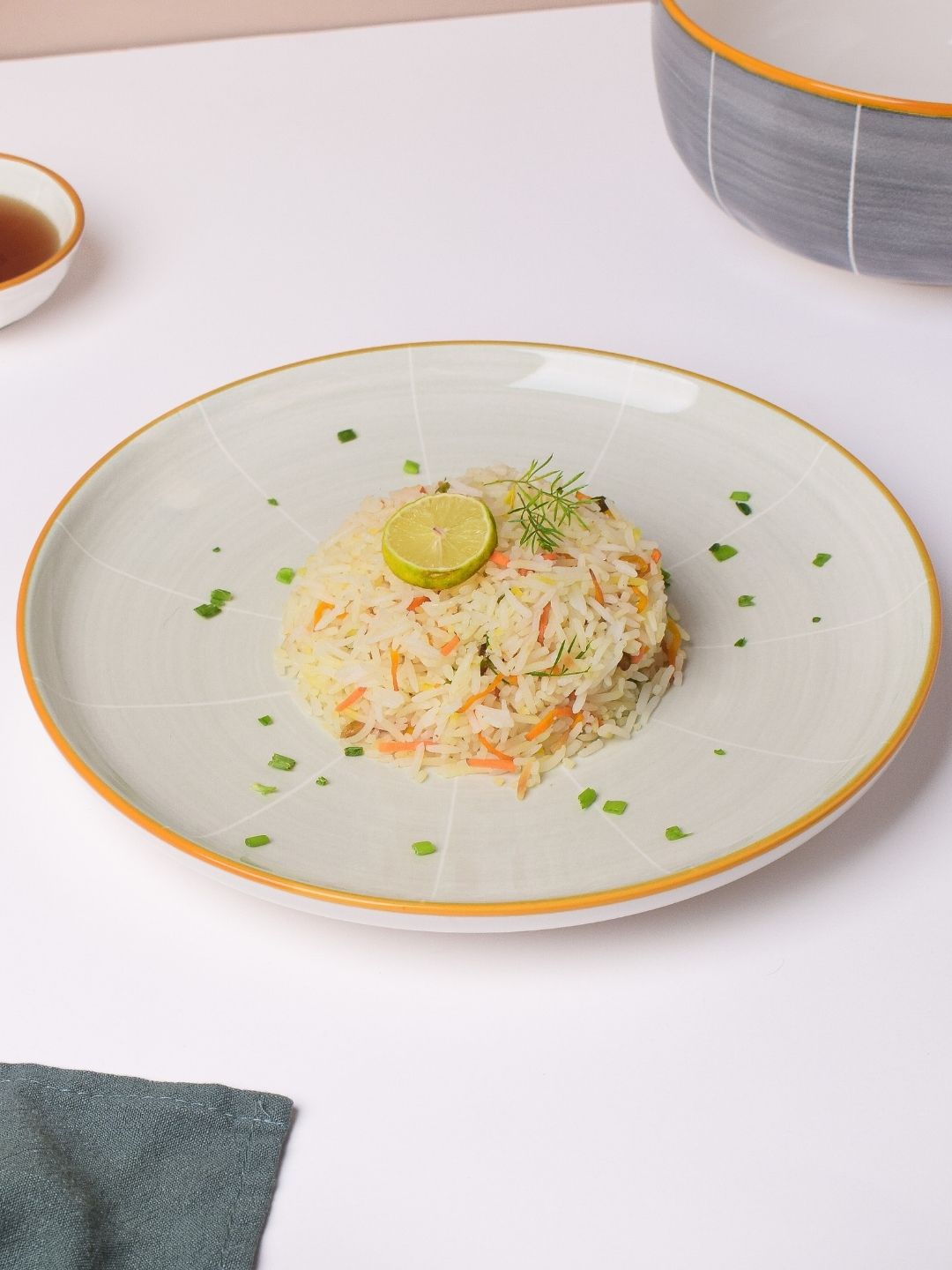 

Nestasia Grey & Orange Microwave safe Printed Ceramic Glossy Plate
