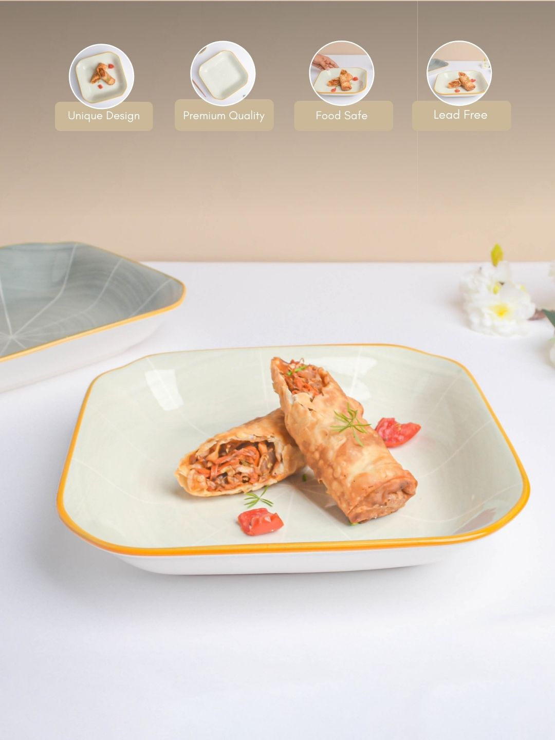 

Nestasia Grey & Yellow Microwave safe Printed Ceramic Glossy Plates